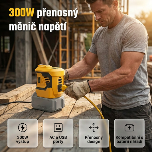 🔋 300W přenosný měnič napětí pro 18V akumulátory nářadí