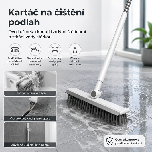 🛁🧹 Podlahový kartáč 2 v 1 se škrabkou na mezery a rohy