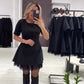 🔥Horké nabídky – Dámské minišaty s krátkými rukávy a třpytivou krajkovou výzdobou | Elegantní a třpytivé