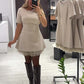 🔥Horké nabídky – Dámské minišaty s krátkými rukávy a třpytivou krajkovou výzdobou | Elegantní a třpytivé